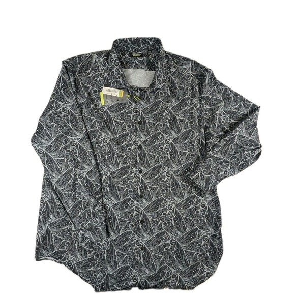Murano Other - Murano Performance Button Up Shirt Black White Swirl  Long Sleeve  2XB